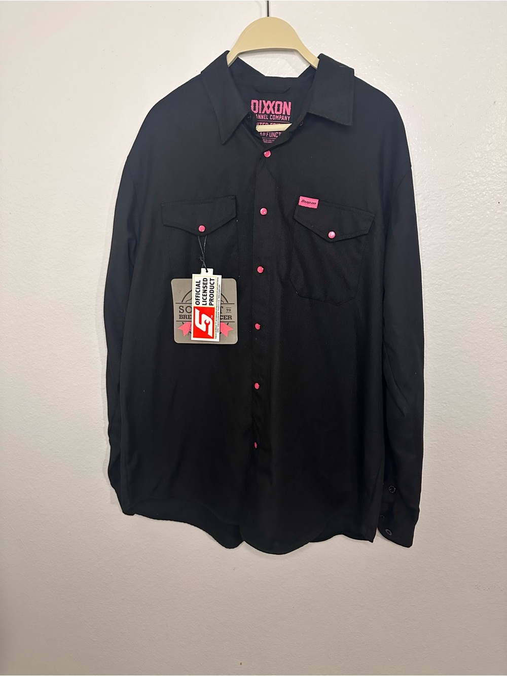 Dixxon Black Snap On Long-Sleeve Work Shirt with Pink Accents